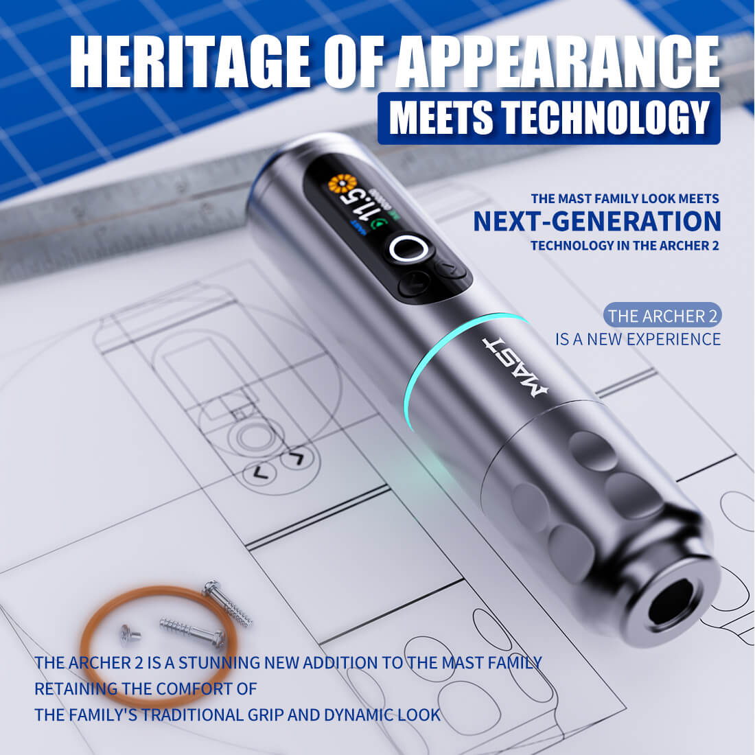 Dragonhawk Wireless Tattoo Pen Machine with 3.5MM Stroke Brushless Motor Color Screen | Mast Archer 2 INKSOULSUPPLY.COM