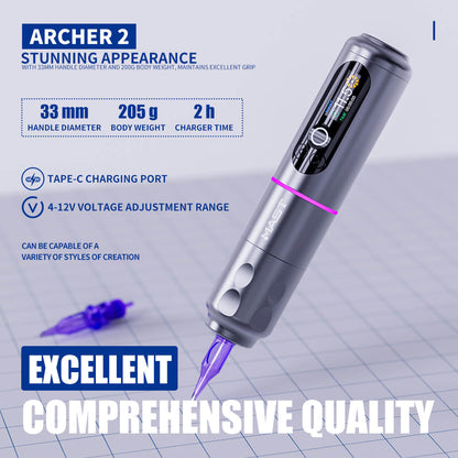 Dragonhawk Wireless Tattoo Pen Machine with 3.5MM Stroke Brushless Motor Color Screen | Mast Archer 2 INKSOULSUPPLY.COM
