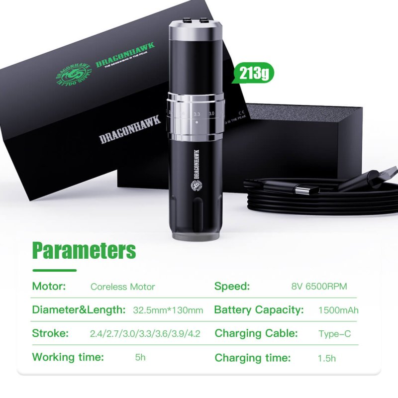Dragonhawk Wireless Tattoo Pen Machine with 7 Stroke Length | Fold 3 INKSOULSUPPLY.COM