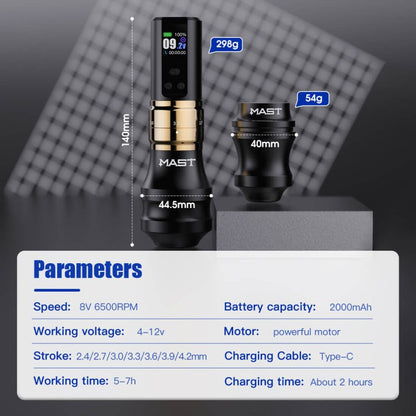 Dragonhawk Wireless Tattoo Pen Machine 2.4-4.2MM Strokes Length Two Grips | Mast Fold 2 Pro INKSOULSUPPLY.COM