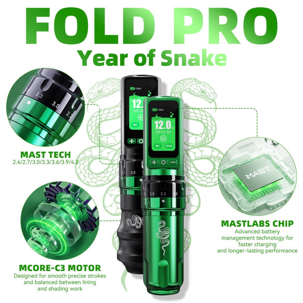 Tattoo Kit | Dragonhawk Fold Pro Year of Snake Edition Tattoo Machine Pen Wireless Professional Bundle INKSOULSUPPLY.COM