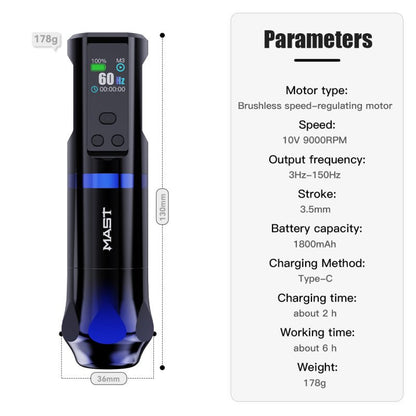Dragonhawk Wireless Tattoo Pen Machine with Adjustable Frequency | Mast Hertz INKSOULSUPPLY.COM