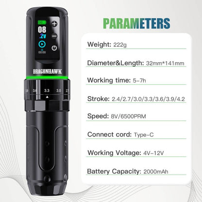 Dragonhawk Wireless Tattoo Pen Machine with 7 Stroke Length | L3 INKSOULSUPPLY.COM