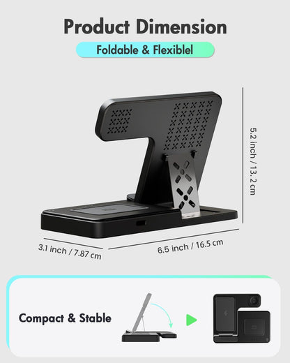 Wireless Charger Iphone Charging Station: 3 in 1 Charger Stand Multiple Devices for Apple - Iphone 17 16E 16 15 14 Pro Max 13 12 11 - Watch 11 10 9 8 7 6 5 4 3 2 SE and Ultra Series - Airpods 4 3 Pro BazaarBox