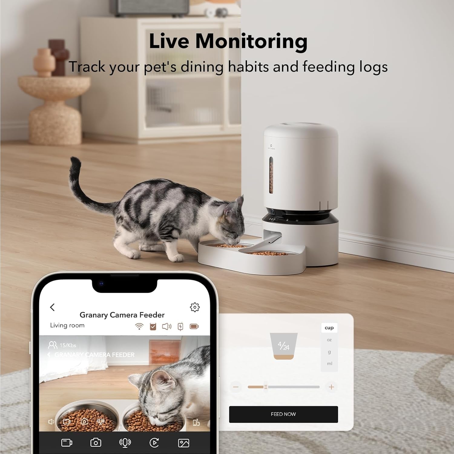 PETLIBRO Automatic Cat Feeder with Camera for Two Cats, 1080P HD Video with Night Vision, 5G Wifi Pet Feeder with Phone APP Control, 2-Way Audio for Cat & Dog, Low Food & Motion & Sound Alerts BazaarBox
