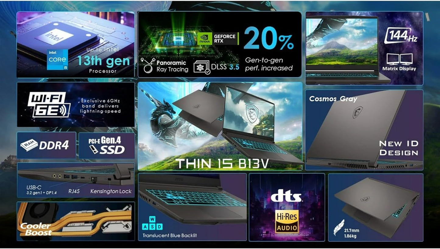 Msi 15.6" Thin A15 Gaming Laptop, 16GB DDR5, 512GB SSD, NVIDIA Geforce RTX 4050, Intel Core I5-13420H(Beat I7-11800H), Full HD Display, Backlit Keyboard, HDMI, Wi-Fi 6, Bluetooth, Windows 11, Black BazaarBox