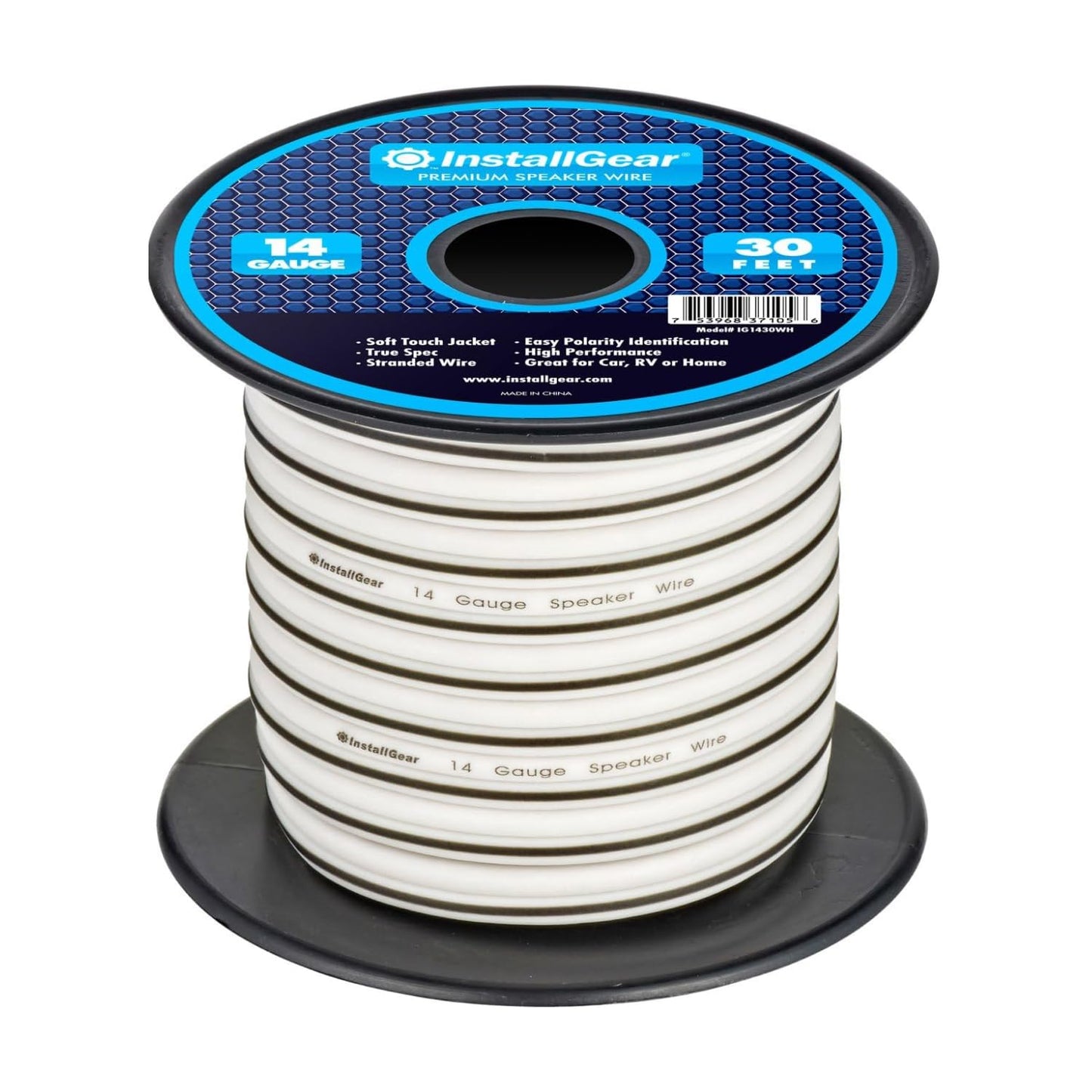 14 Gauge Speaker Wire - 30Ft Black Audio Cable for Car Speakers, Home Theater, Surround Sound, Radio - Durable Copper-Clad Aluminum AWG Wire for Clear Sound Transmission