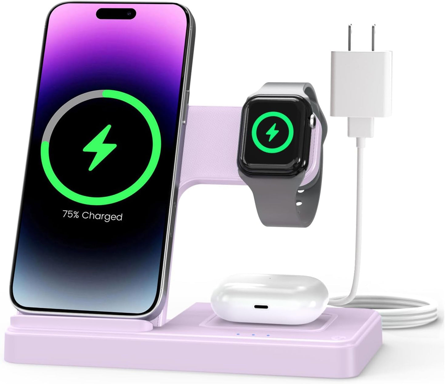 Wireless Charger Iphone Charging Station: 3 in 1 Charger Stand Multiple Devices for Apple - Iphone 17 16E 16 15 14 Pro Max 13 12 11 - Watch 11 10 9 8 7 6 5 4 3 2 SE and Ultra Series - Airpods 4 3 Pro BazaarBox