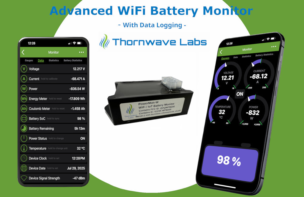 PowerMon-W - WiFi / IoT Advanced Battery Monitor / DC Power Meter with data logging Thornwave Labs
